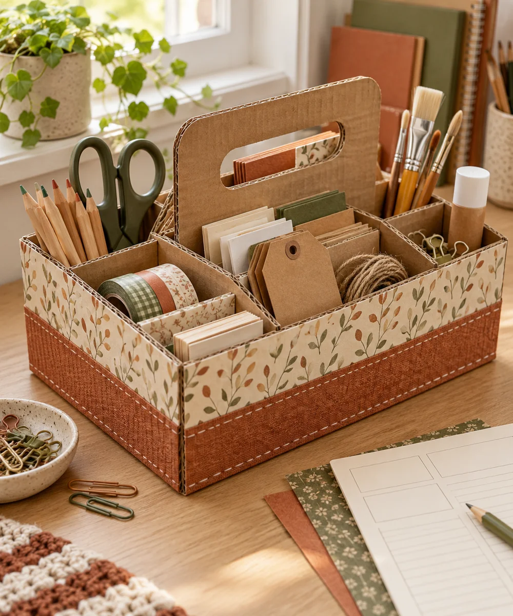 AI-generated concept image for build a cardboard craft supply caddy