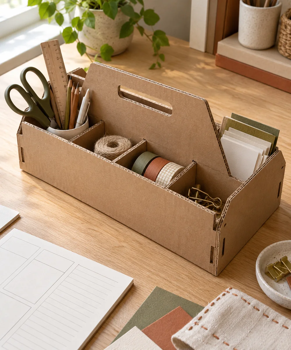 AI-generated concept image for build a cardboard flat-pack tool tray