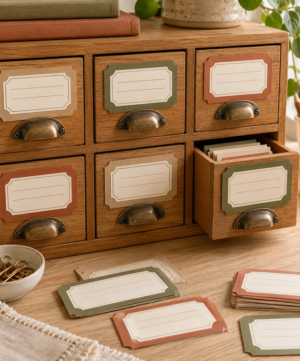 AI-generated concept image for create a cardboard drawer label set
