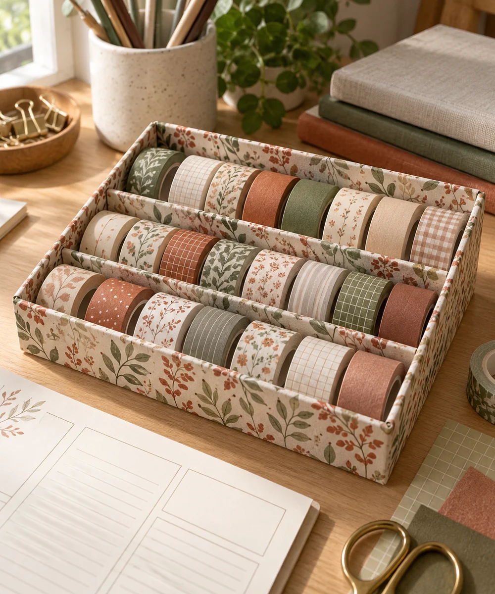 AI-generated concept image for create a cardboard washi tape tray