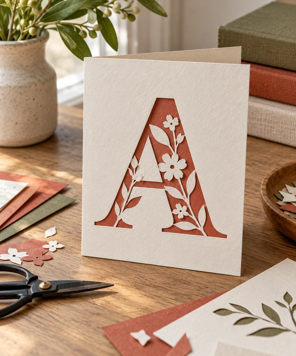 AI-generated concept image for create a cut paper initial card