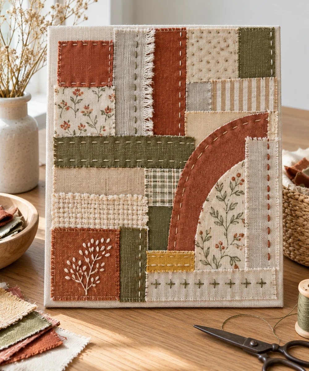AI-generated concept image for create a fabric scrap collage panel