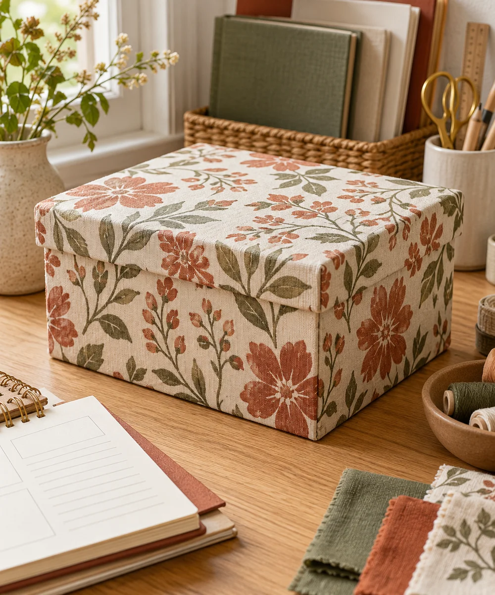 AI-generated concept image for create a fabric-wrapped storage box