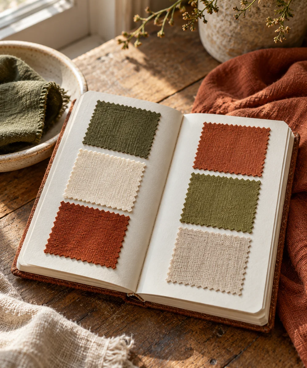 AI-generated concept image for organize fabric scraps in a swatch notebook