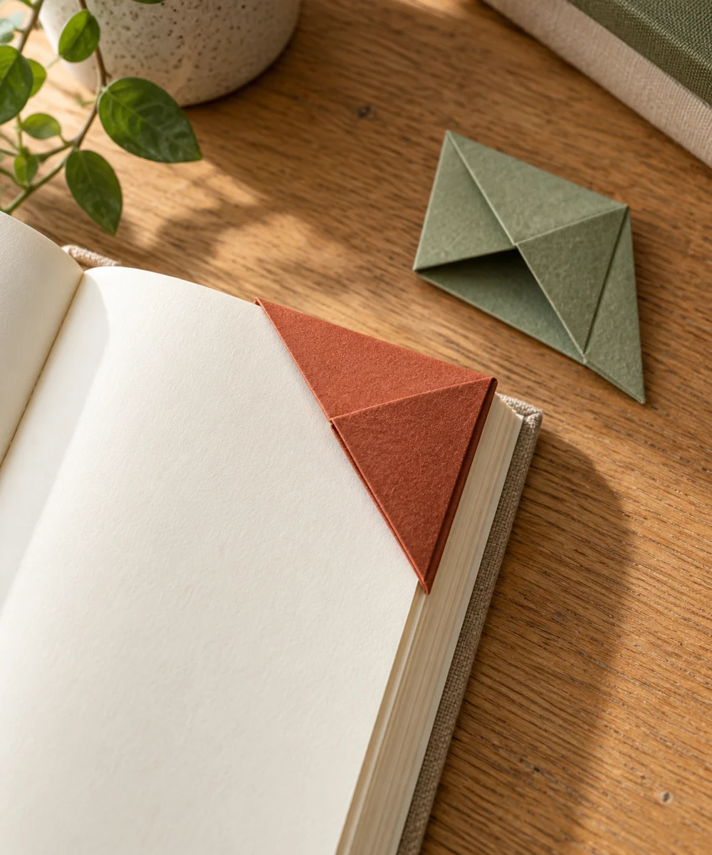 Rust paper bookmark on an open book, AI-generated concept