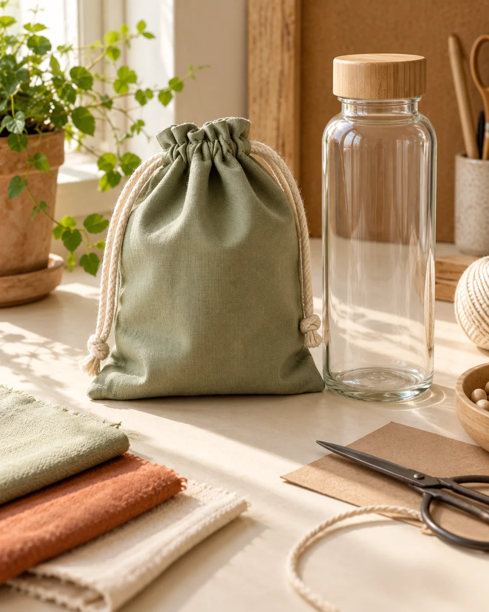 AI-generated concept image for hand sew a fabric bottle gift bag