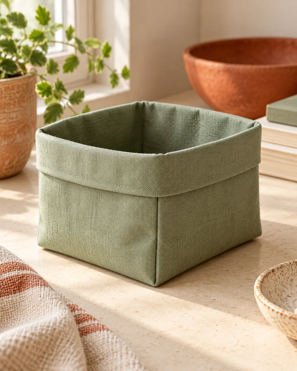 AI-generated concept image for hand sew a fabric box-corner basket