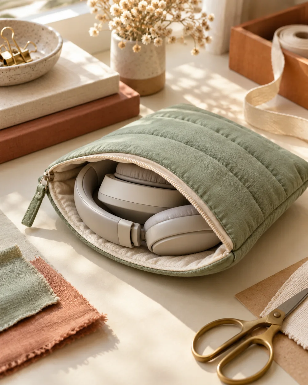 AI-generated concept image for hand sew a fabric headphone pouch