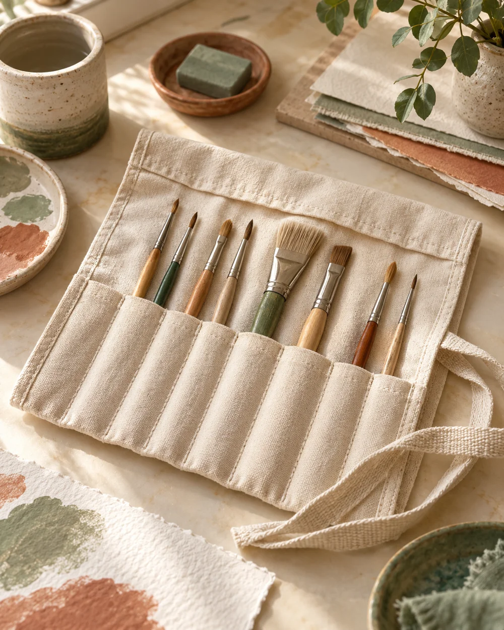 AI-generated concept image for hand sew a fabric paintbrush wrap