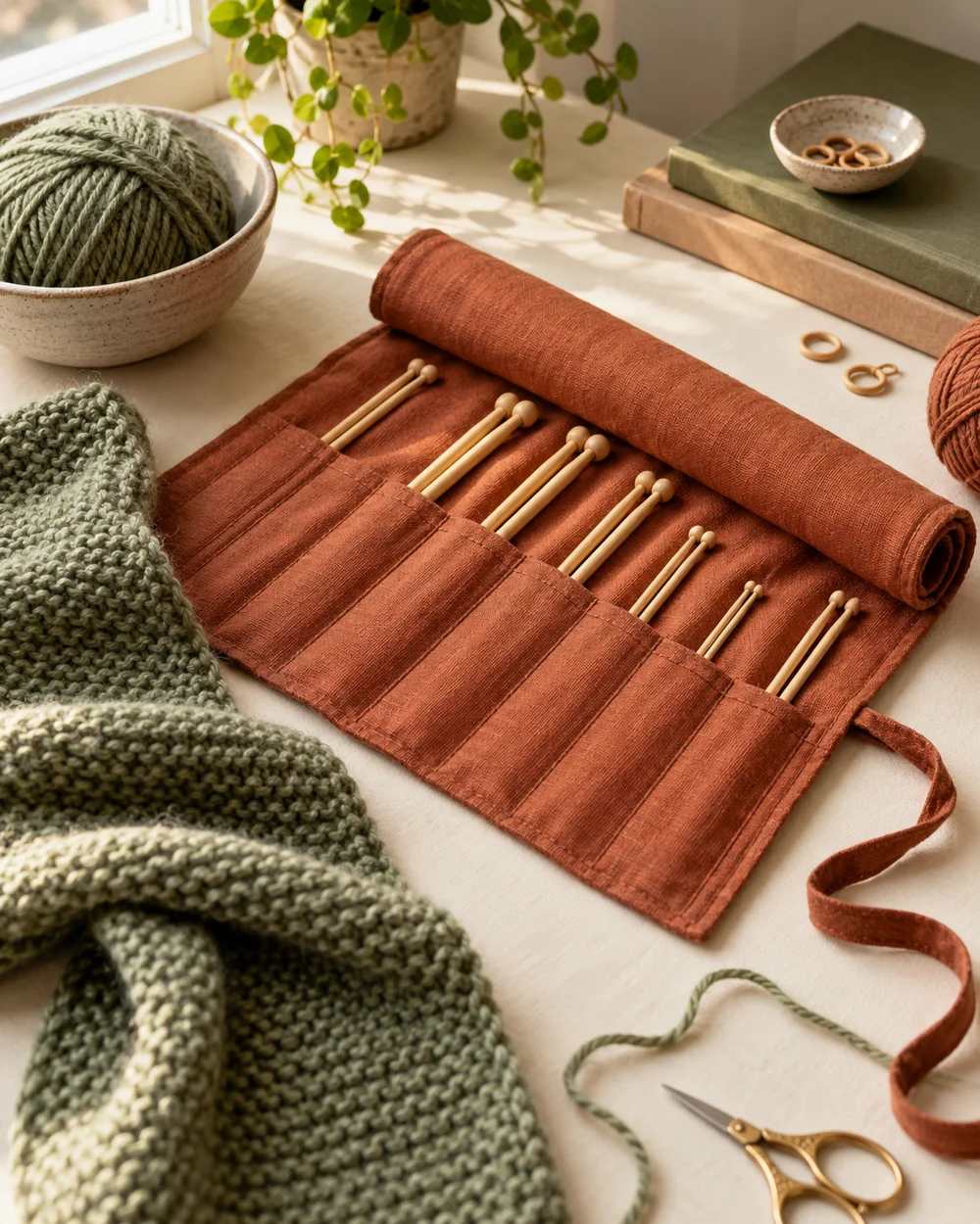 AI-generated concept image for hand sew a fabric roll for knitting needles