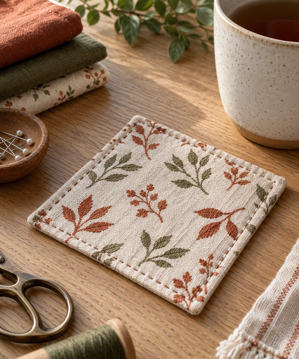 AI-generated concept image for hand sew a simple square coaster