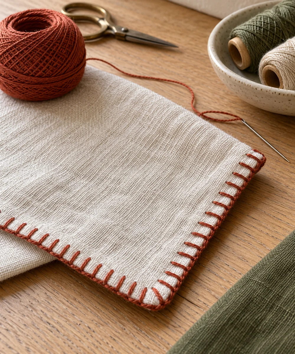 AI-generated concept image for learn blanket stitch on a fabric edge