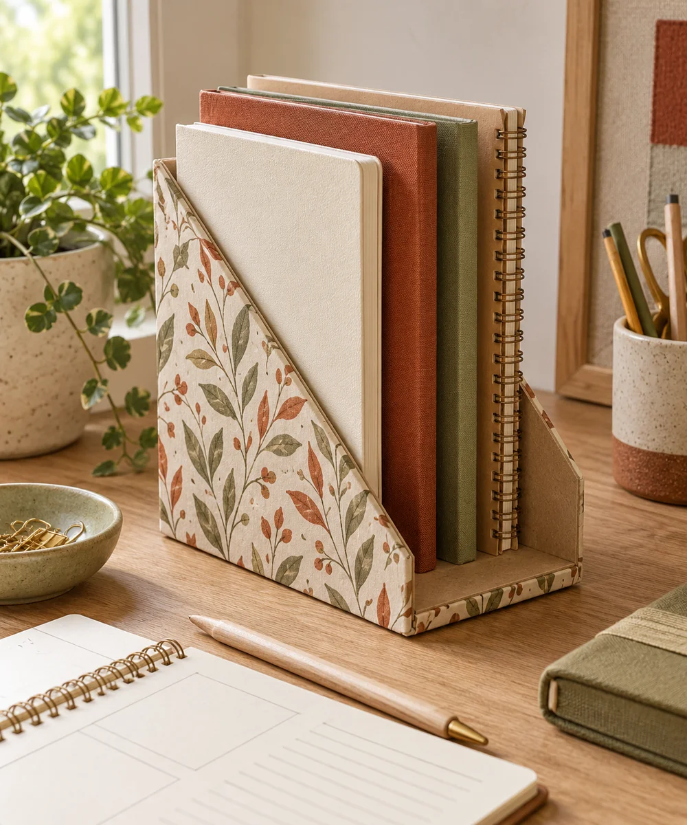 AI-generated concept image for make a cardboard bookend for light notebooks