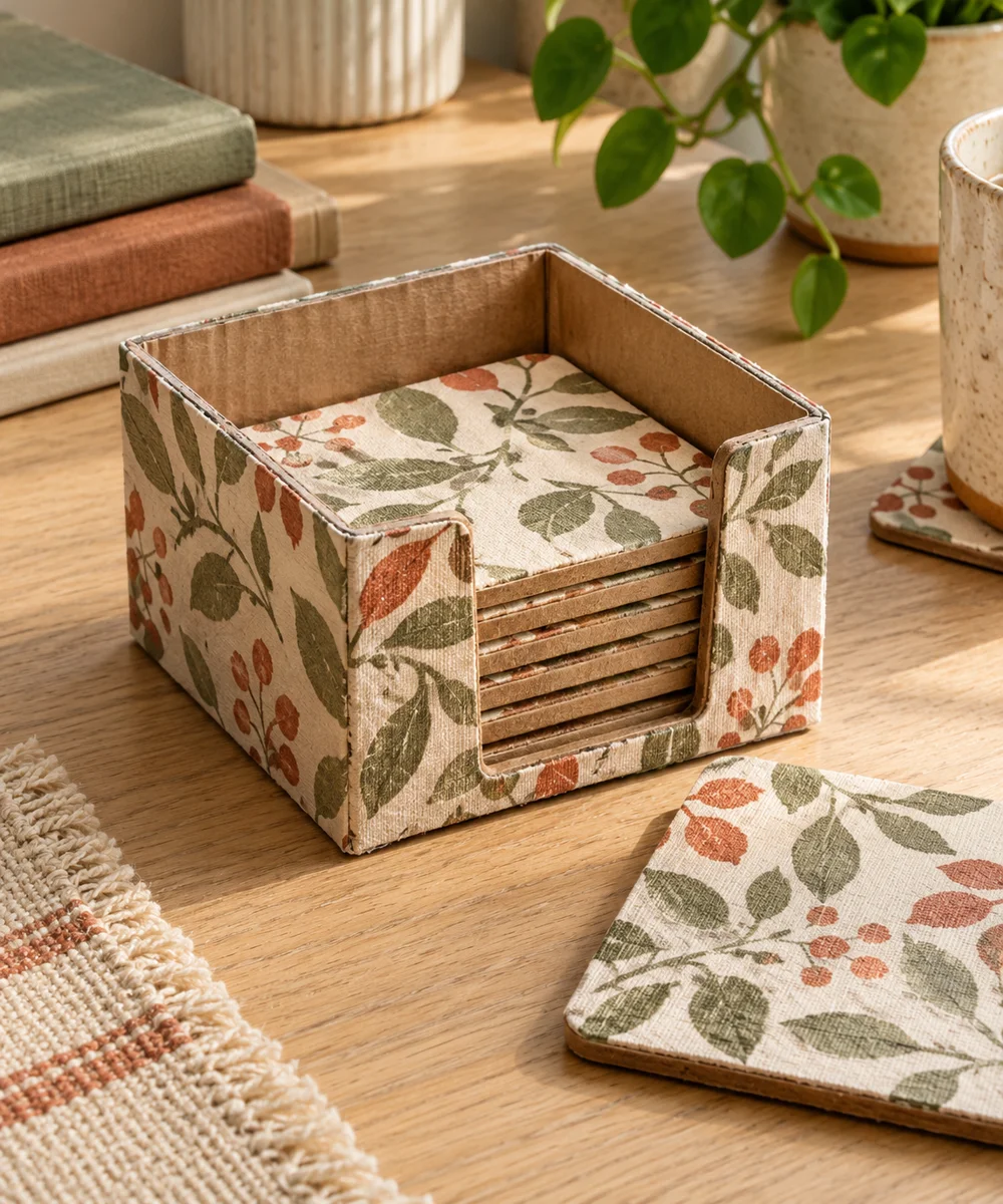 AI-generated concept image for make a cardboard coaster storage holder