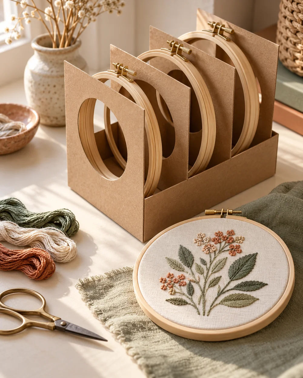 AI-generated concept image for make a cardboard embroidery hoop spacer