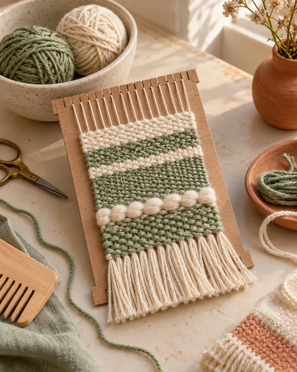 AI-generated concept image for make a cardboard rectangular weaving loom