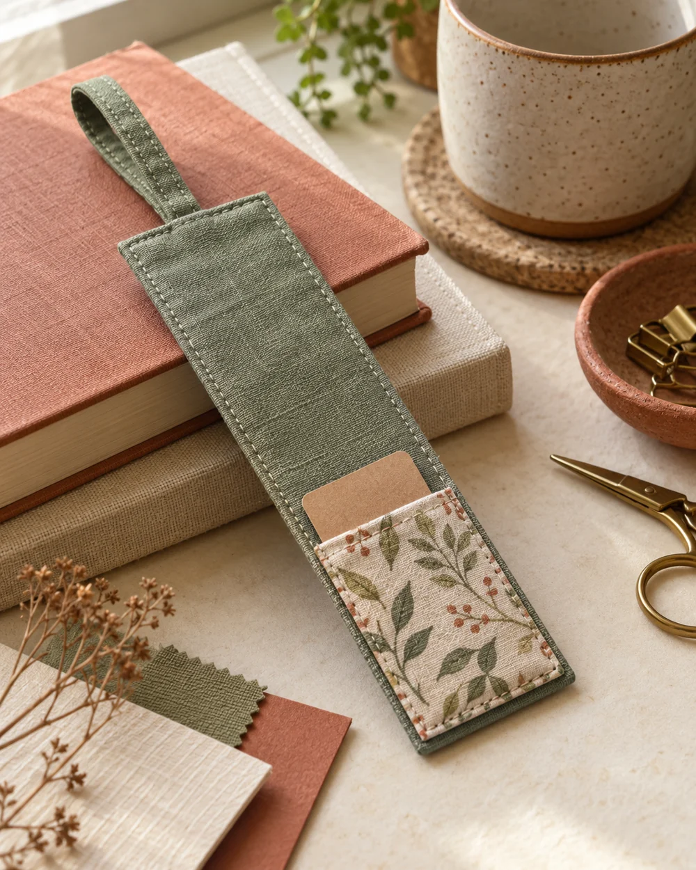 AI-generated concept image for make a fabric pocket bookmark with a strap