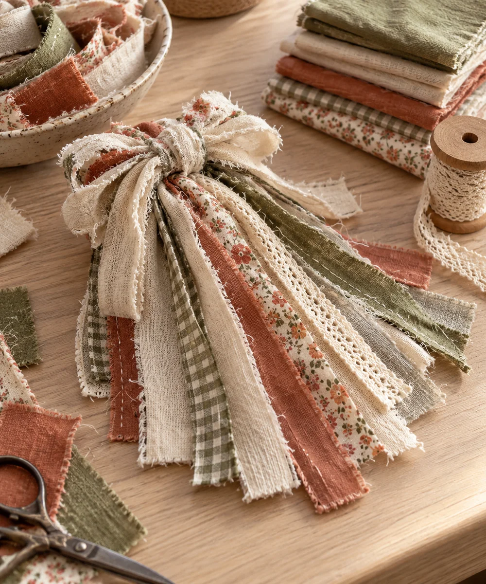 AI-generated concept image for make a fabric scrap ribbon bundle