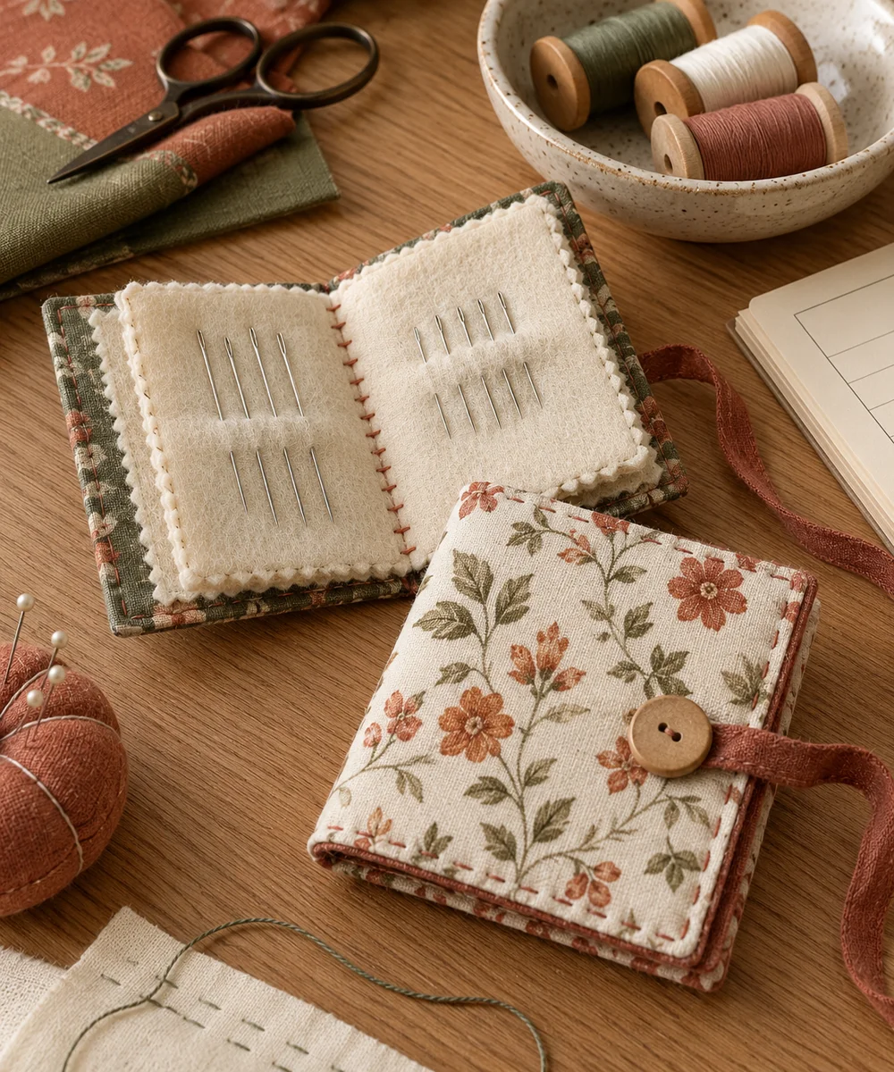 AI-generated concept image for make a folded fabric needle book