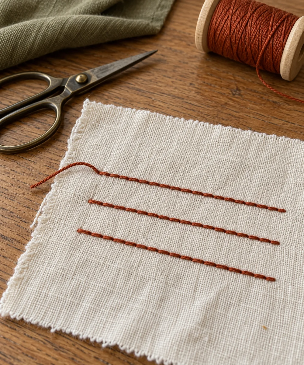 AI-generated concept image for practice backstitch on a fabric sampler