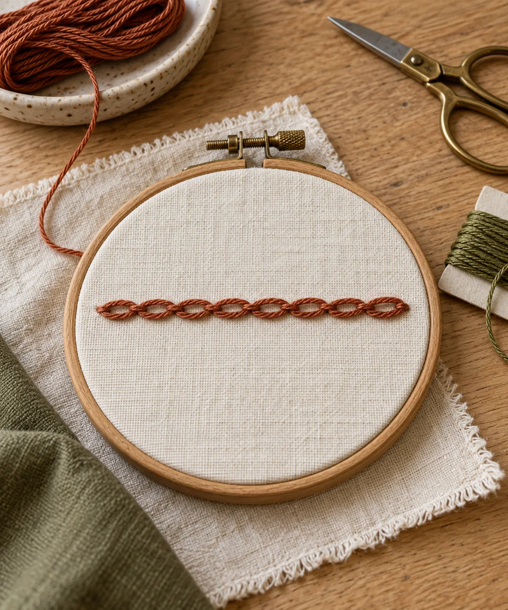 AI-generated concept image for practice chain stitch in a simple line