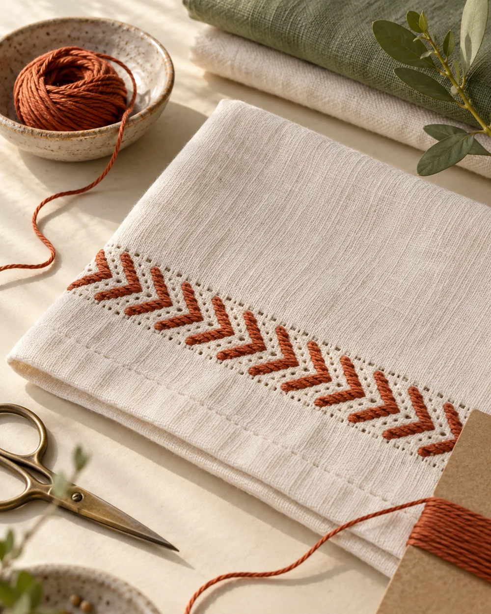 AI-generated concept image for practice chevron stitch along a fabric strip