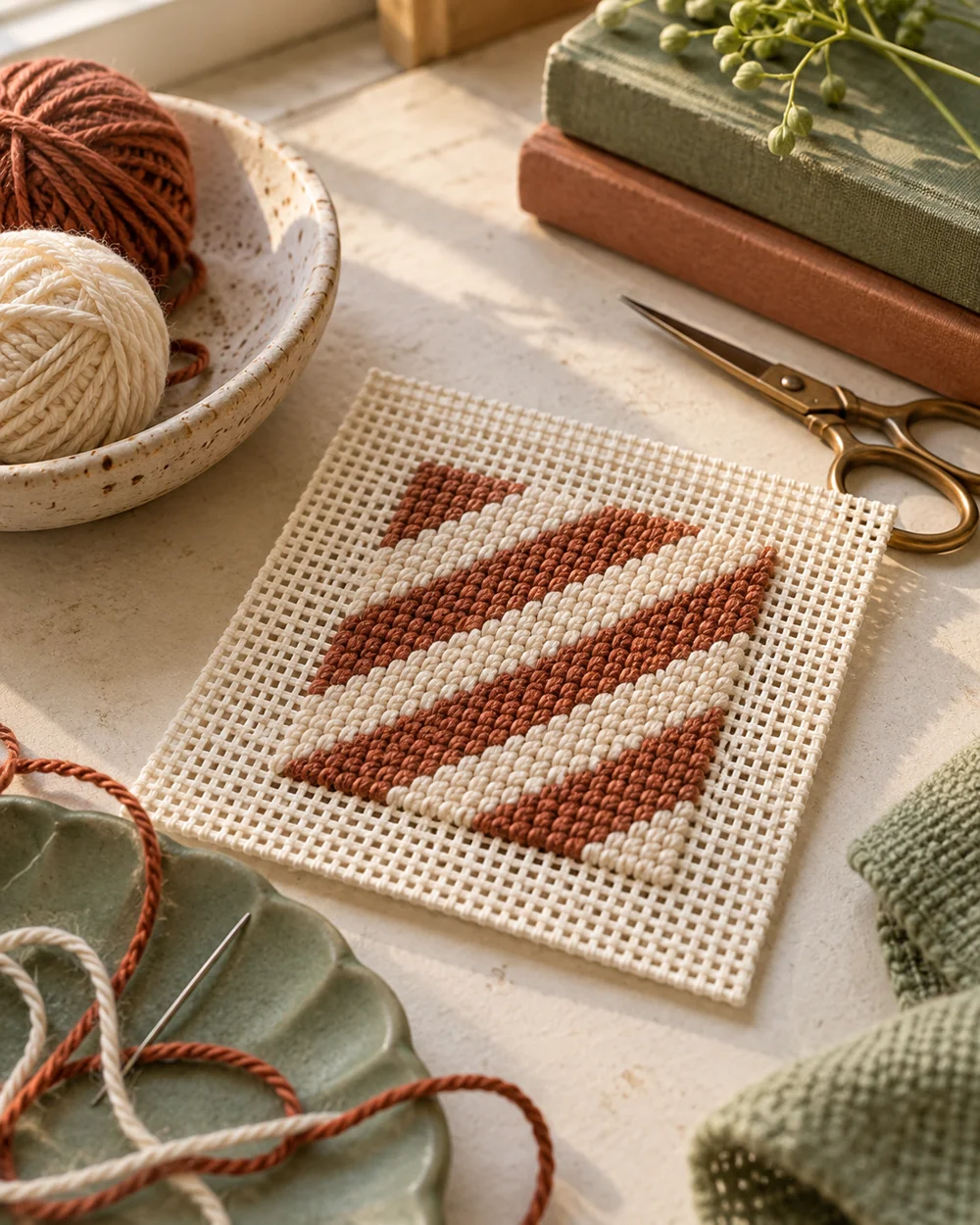 AI-generated concept image for practice diagonal gobelin stitch