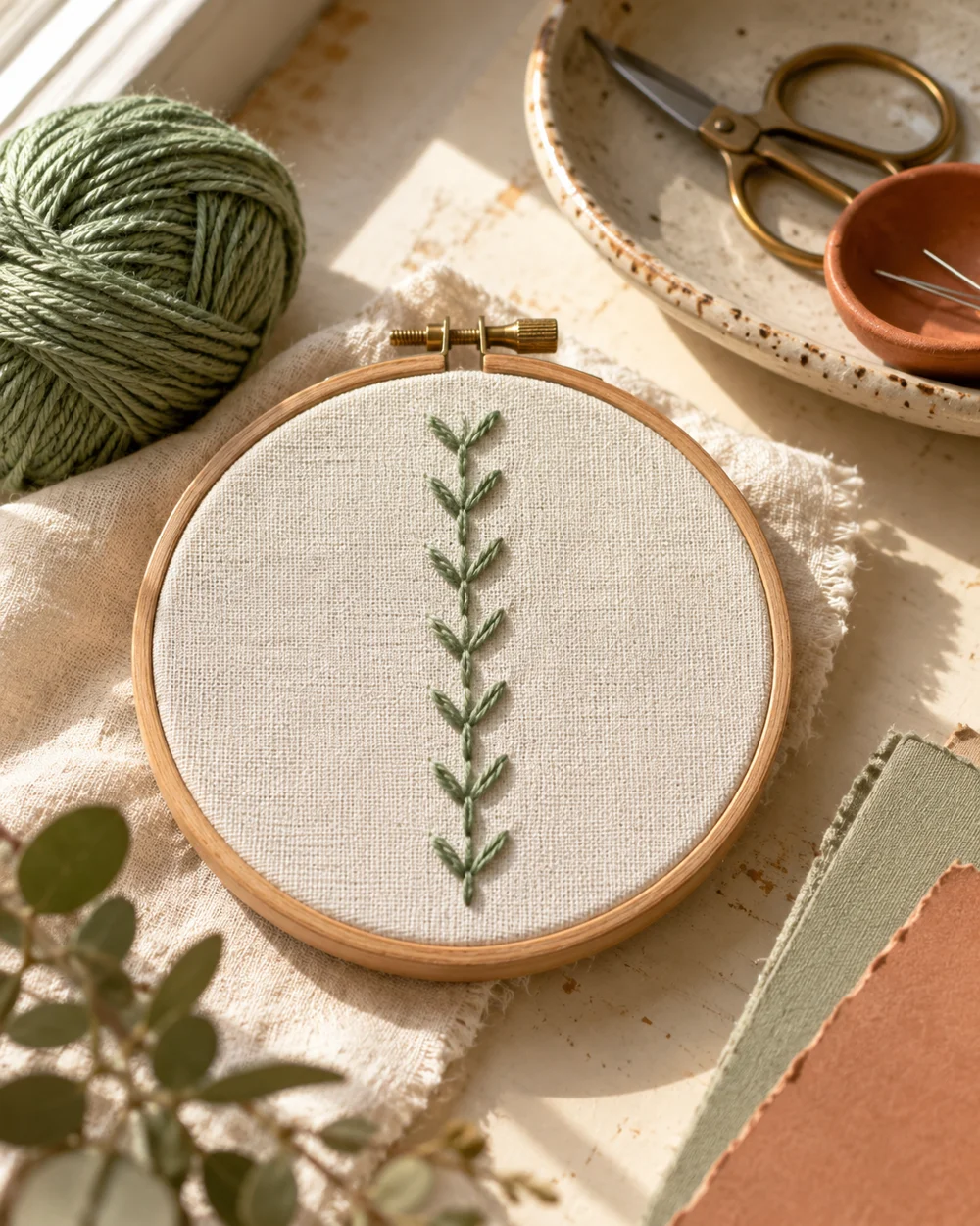 AI-generated concept image for practice fly stitch on a vertical strip
