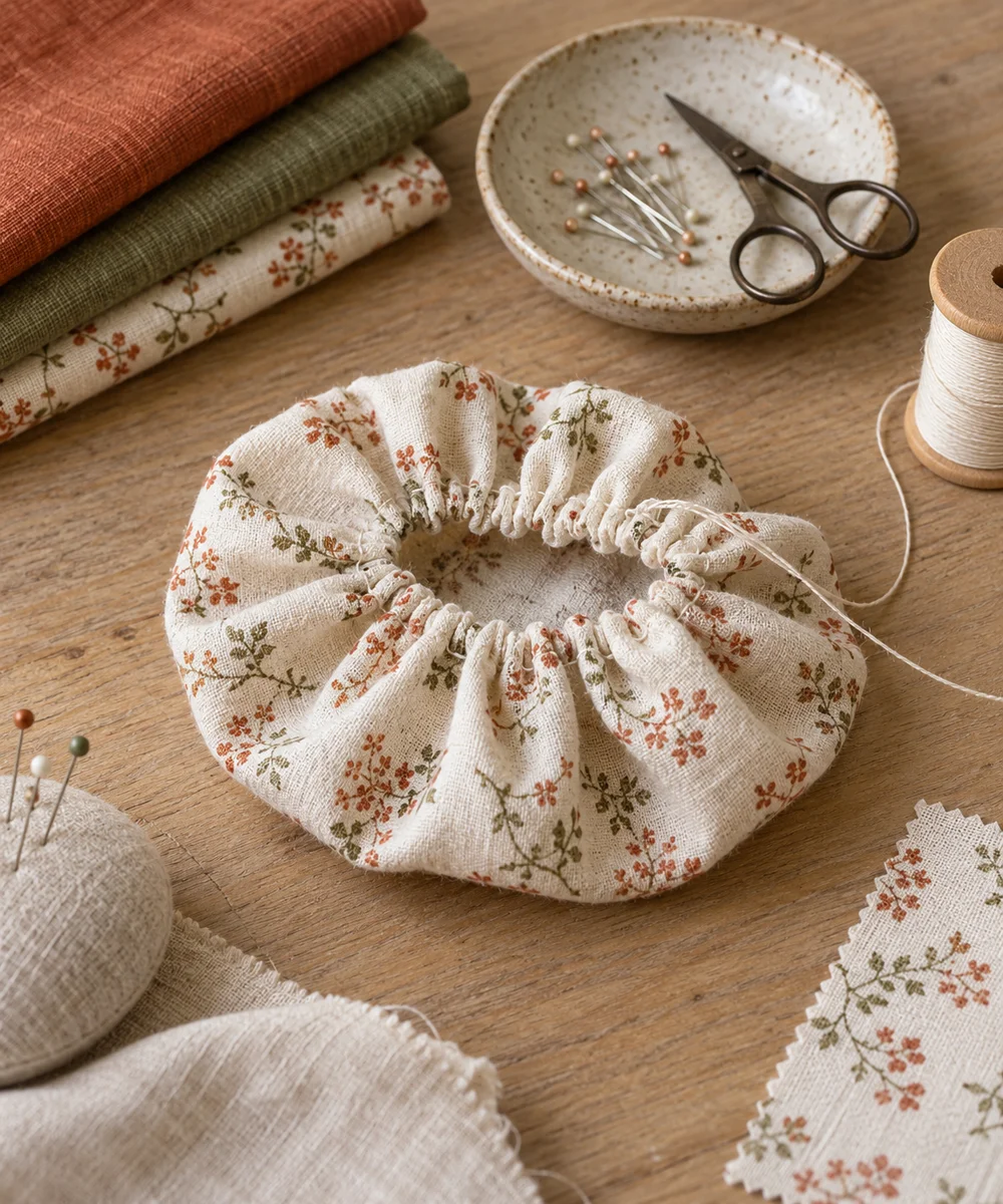 AI-generated concept image for practice gathering fabric by hand