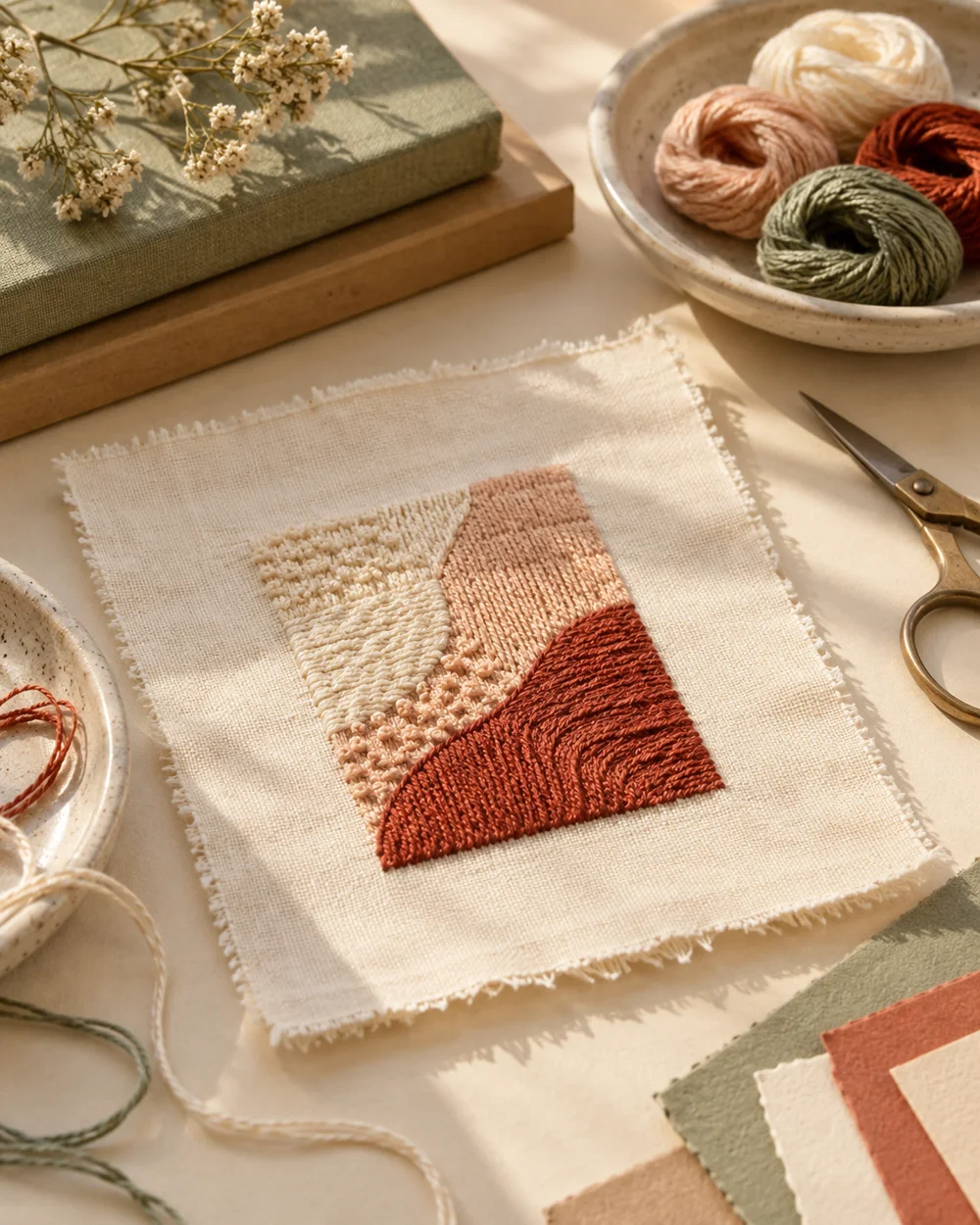 AI-generated concept image for practice long-and-short stitch in two tones