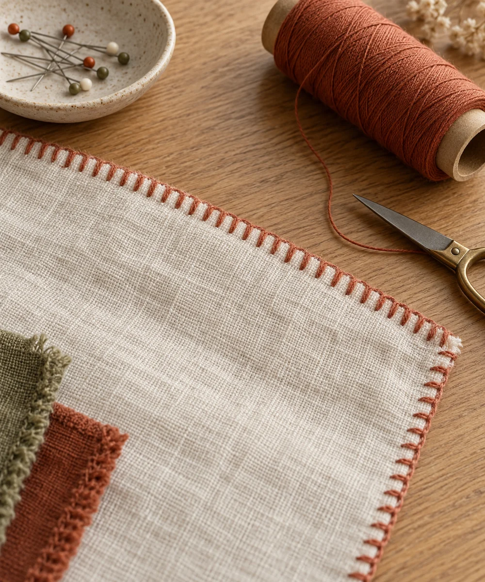 AI-generated concept image for practice overcasting a raw fabric edge