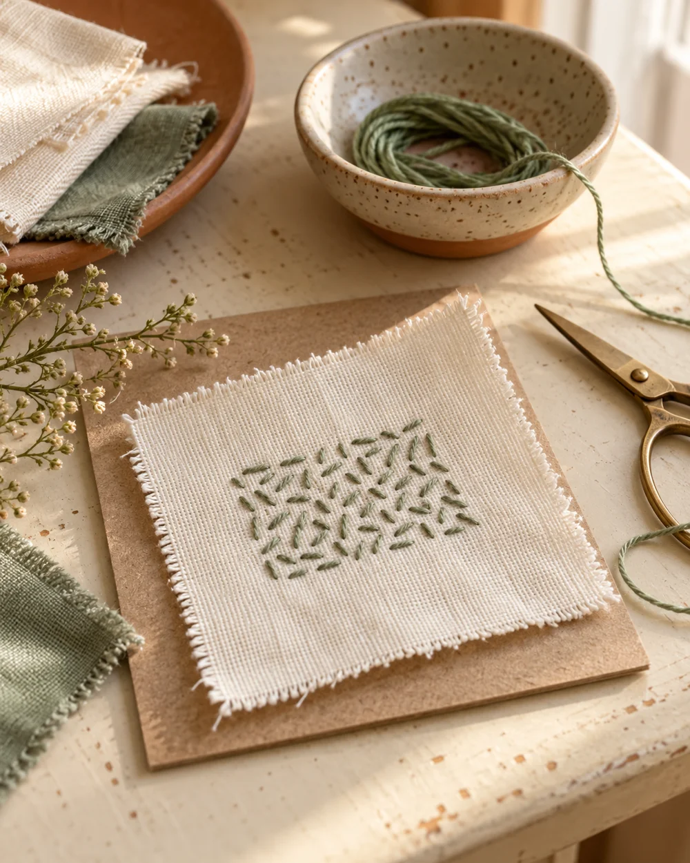 AI-generated concept image for practice seed stitch in an abstract patch