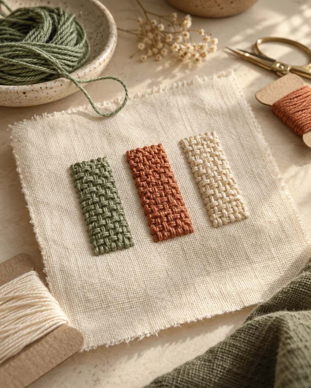 AI-generated concept image for practice woven bar stitch on cotton
