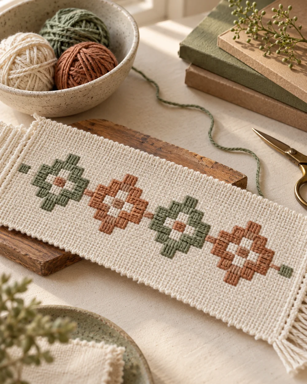 AI-generated concept image for practice woven cross stitch motifs