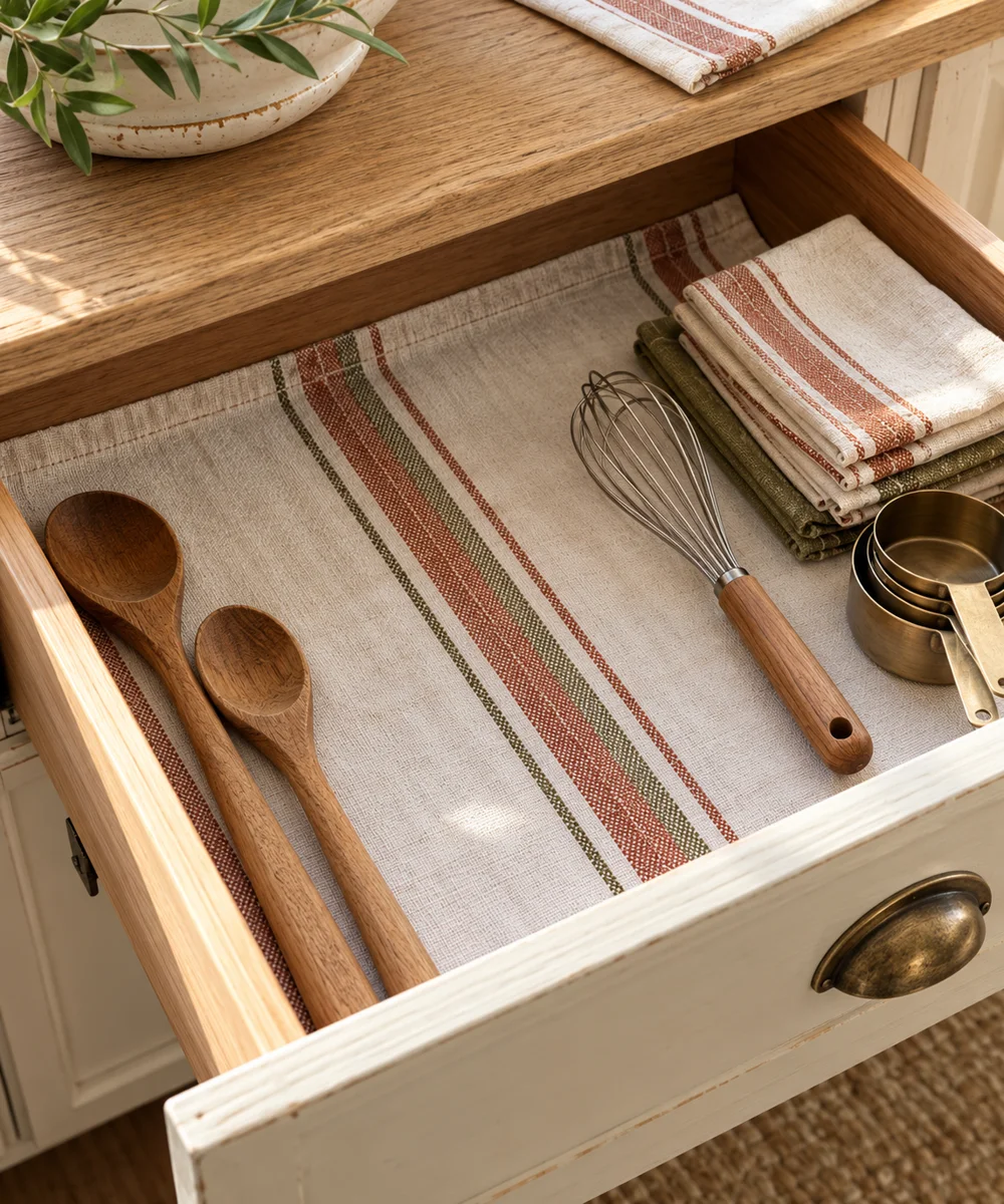 AI-generated concept image for turn a tea towel into a drawer liner
